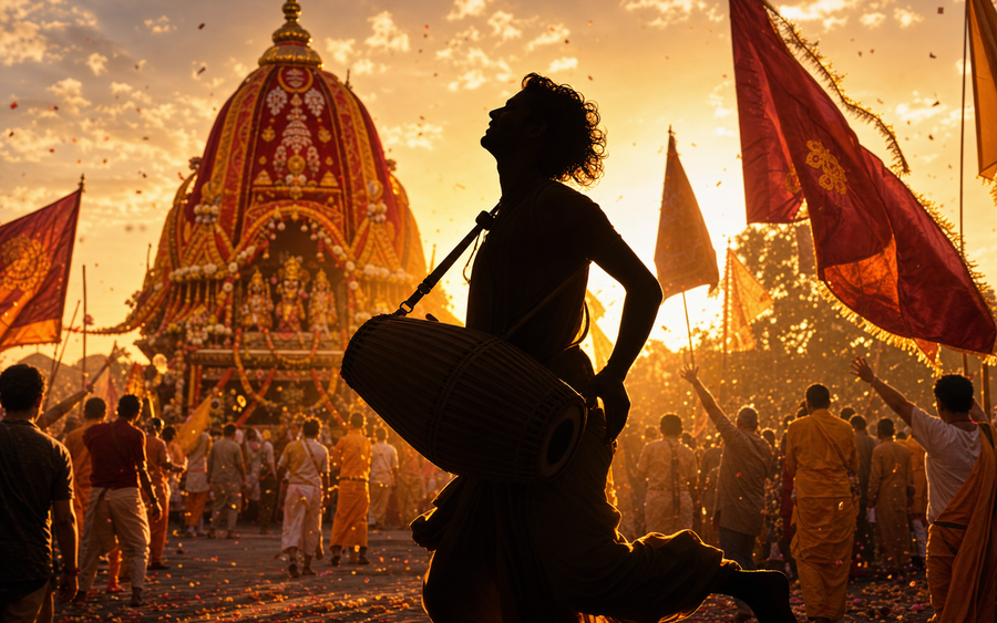 Kirtan mridanga player at Rath Yatra